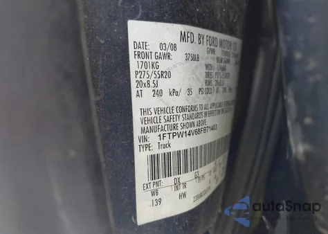 2008 Ford F150 Lariat из США, поврежденный, VIN 1FTPW14V68FB71403